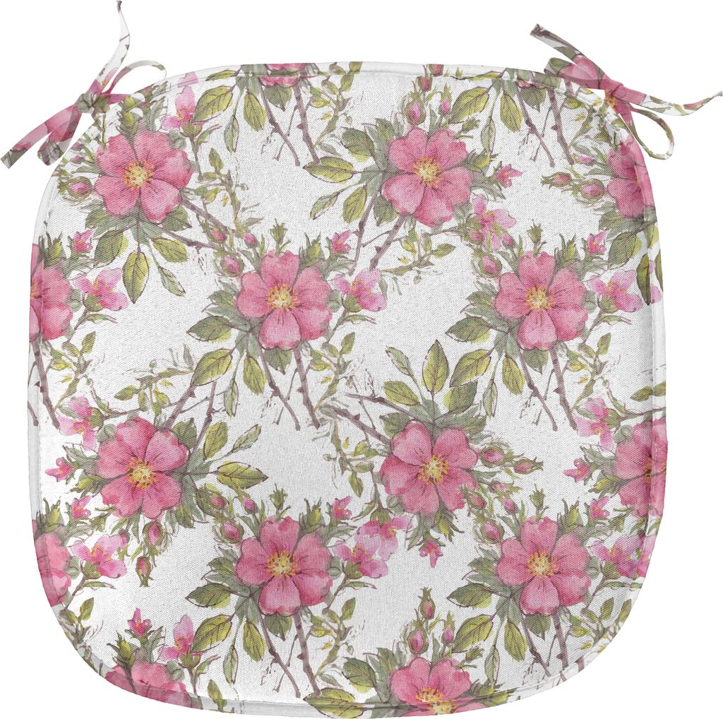 ABAKUHAUS Blume Polster für Esszimmerstühle, Dog Rose Garden Floral, Dekoratives wasserfestes Kissen mit Riemen für Küchensitze, 40 cm x 40 cm,...