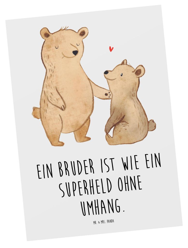 Mr. & Mrs. Panda Postkarte Bruder Superheld - Weiß - Geschenk, Aufmerksamkeit, Freundschaft, Danke sagen, Familie, Liebe, Grußkarte, einzelkarte,...