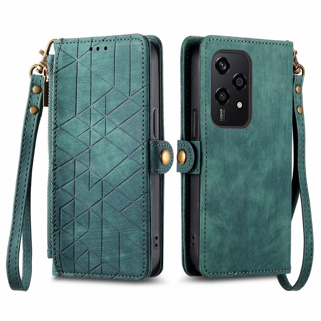 Für Honor 200 Lite Kunstleder Zipper Wallet Tasche mit Schlaufe Schutz Hülle Case Cover Grün