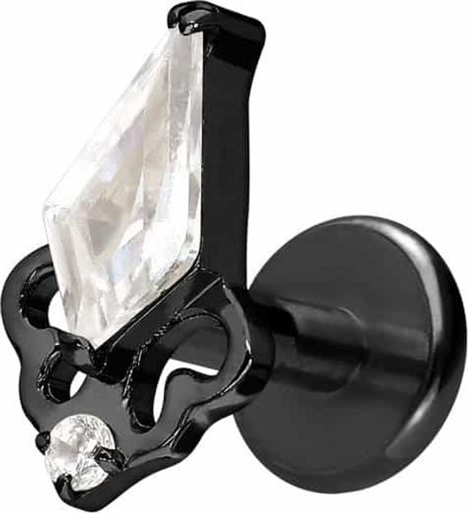 Ohrpiercing, Nasenpiercing Titan Labret mit Innengewinde KRISTALLSCHILD Schwarz Stablänge: 5mm | Stabstärke: 1,2mm