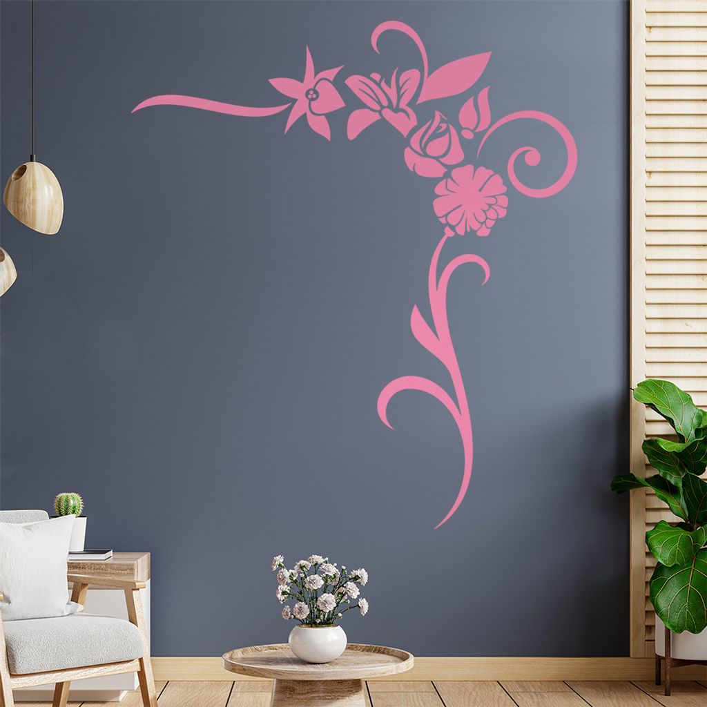 Blumen - Linien Wandtattoo in 6 Größen - Wandaufkleber Wall Sticker - Dekoration, Küche, Wohnzimmer, Schlafzimmer, Badezimmer