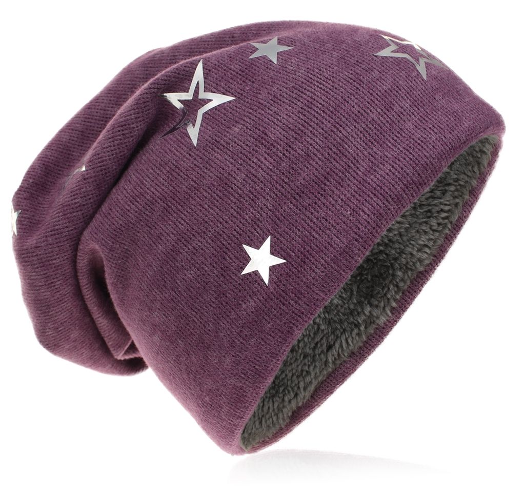 Kinder Strick Beanie Silber Stern Lila M