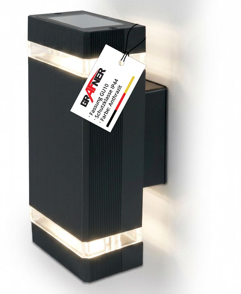 Grafner Aluminium Wandlampe schwarz, IP44, 2x GU10 Fassung, Produktbild 