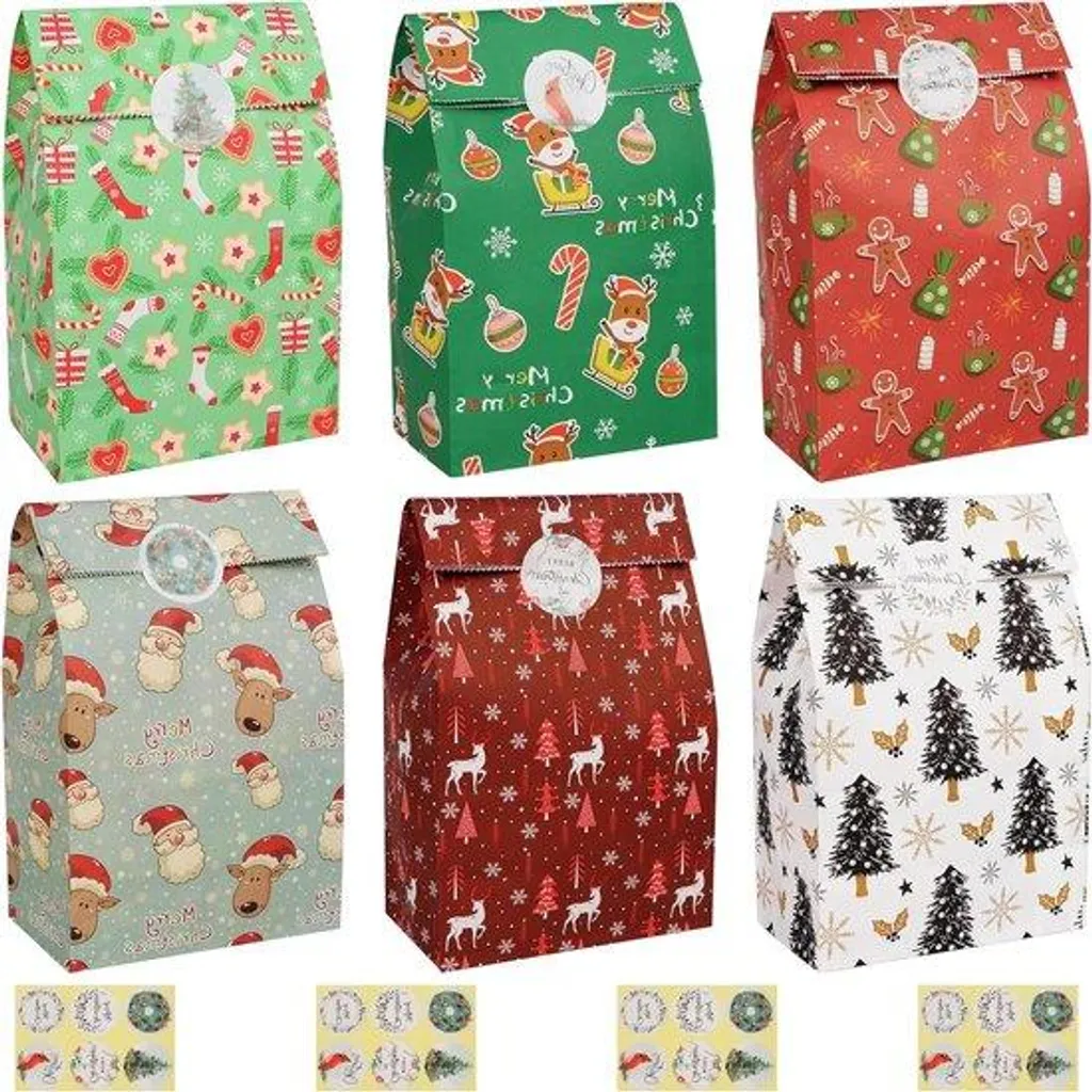 Sachets de Noël pour goûter d'école et anniversaires - Set de 24 pcs