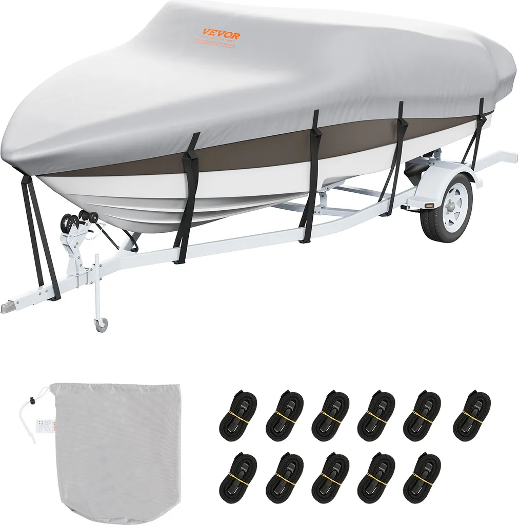 Housse de Bateau de Pêche 426-480cm en Tissu Oxford 600D Gris VEVOR
