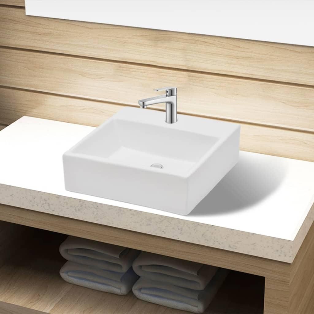 Ceramiczna Umywalka Z Otworem Na Kran, Prostokątna, Biała Zdjęcie produktu 