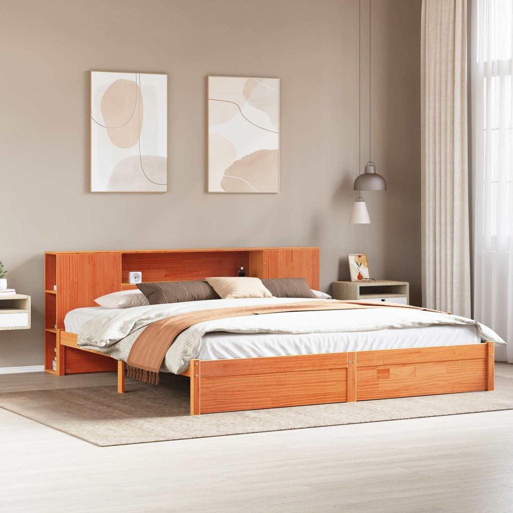 Maison Exclusive - Bettgestell mit Aufbewahrungskopfteil 2 pcs Wachsbraun