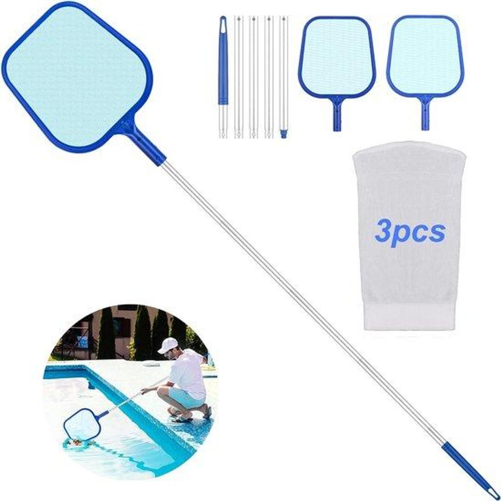 Whirlpool-Reinigungsset, feinmaschig, zum Abschöpfen, Poolnetz Leaf Skimmer mit 5-teiliger Aluminiumstange für die Reinigung, Garten, Spa, 2, zum...