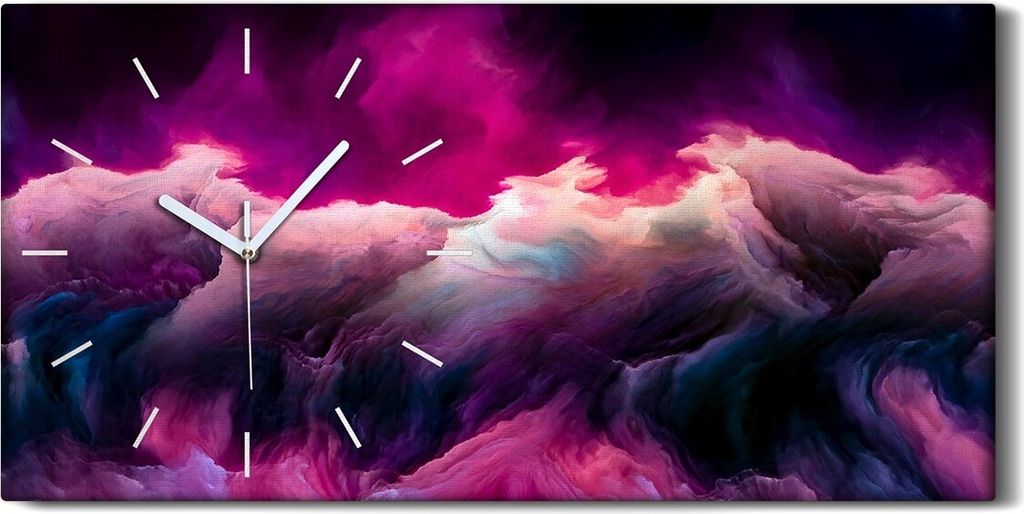Wandbild Leinwand Bilder Wanduhr Quarz 60x30 Malerei Abstrakte Kunst Wolken - weiße Hände