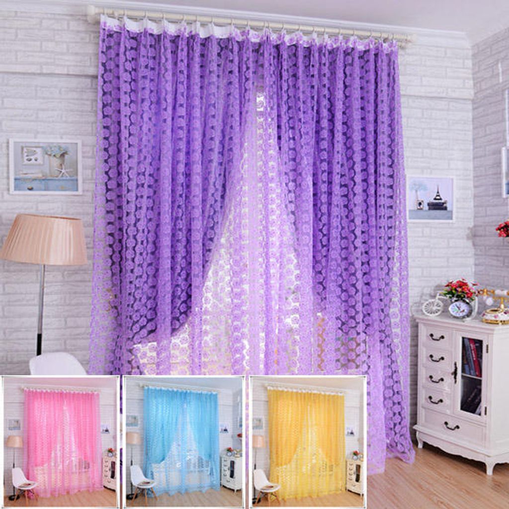 100*210cm Blume Printed Floral Voile Tüll Fenster Vorhang Sheer Fenster Bildschirm - Gelb