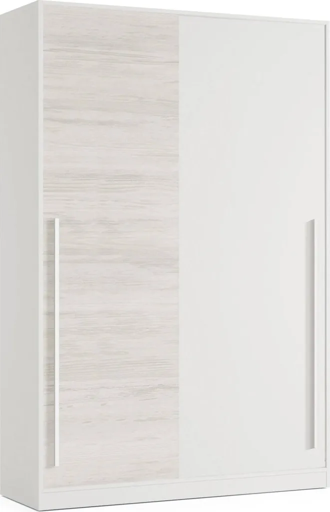 Armoire blanche et chêne 2 portes coulissantes de 200 x 121 x 50 cm