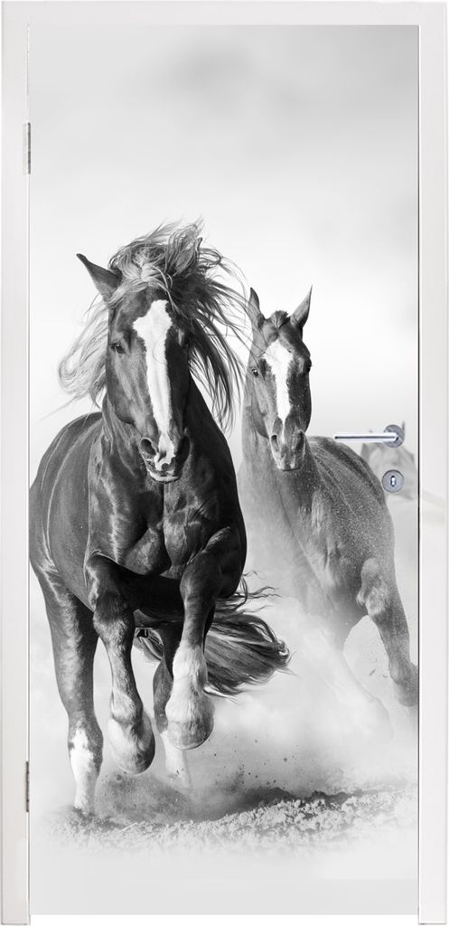 MuchoWow Türtapete Selbstklebende Türfolie Pferde - Tiere - Illustration 80x215 cm Türposter Türaufkleber Klebefolie Türklebefolie - Selbstk...