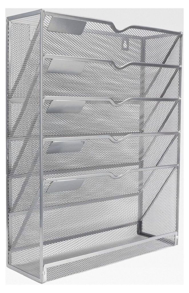 Wandakten Organizer für das Büro, vertikaler Wandaktenhalter mit 5 Fächern und flacher Ablage, hängender Zeitschriftenständer aus Eisen, Wand ...