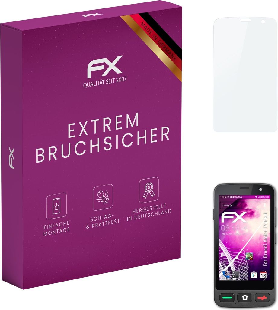 atFoliX FX-Hybrid-Glass Displayfolie kompatibel mit Brondi Amico Pocket Glasfolie