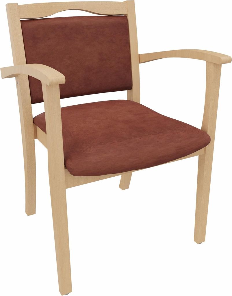 Seniorenstuhl Alexander mit Armlehnen – Komfortabler Pflegestuhl – 47cm Sitzhöhe.Stoffbezug:Clean-Stoff Como Braun,Bodengleiter:Kunststoff Weiss