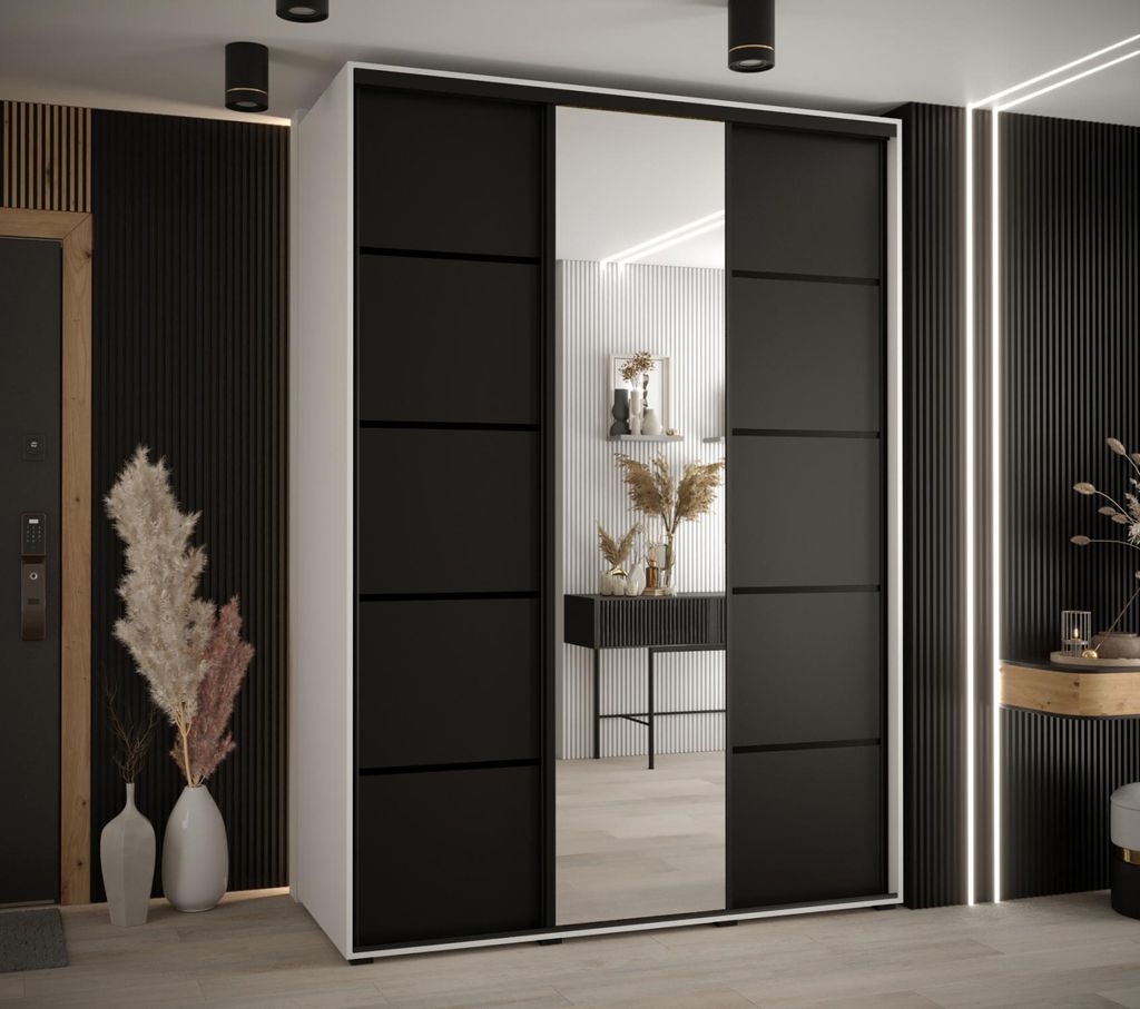 Kleiderschrank YVONA 5 – 170/60 cm, weiß/schwarz/schwarz