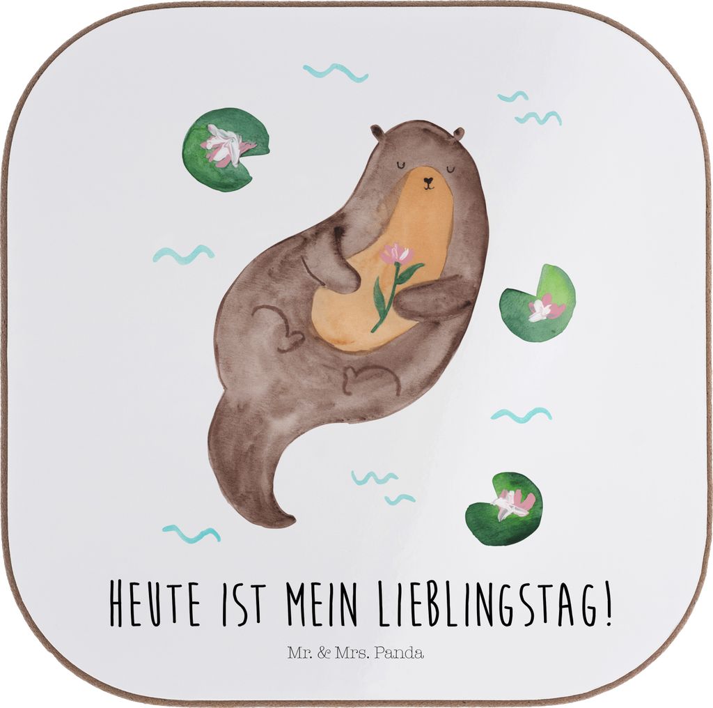 Mr. & Mrs. Panda Tassen Untersetzer Otter Seerose - Weiß - Geschenk, Fluss, Lieblingstag, Holzuntersetzer, Coaster, Seeotter, Tischuntersetzer, f...