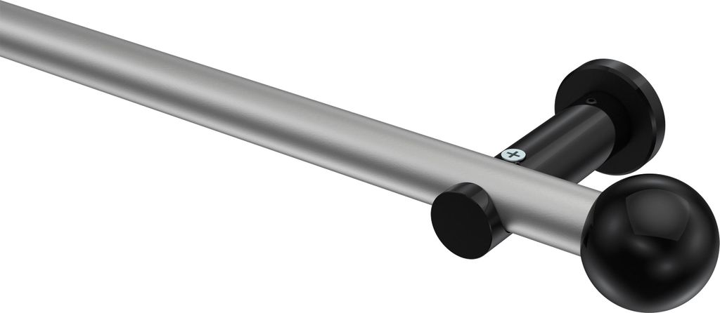 Interdeco Gardinenstange / Vorhangstange Silbergrau / Schwarz, Typ Platon Luino (Kugel) ohne Ringe, 20 mm Ø 1-läufig, 400 cm