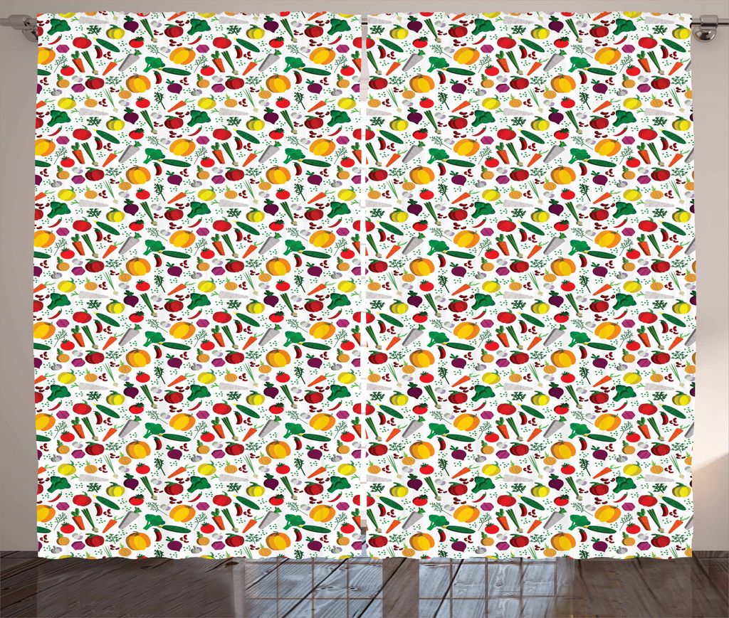 ABAKUHAUS Bunt Rustikaler Vorhang, Vegetarische Kost Chili, Wohnzimmer Universalband Gardinen mit Schlaufen und Haken, 280 x 175 cm, Mehrfarbig
