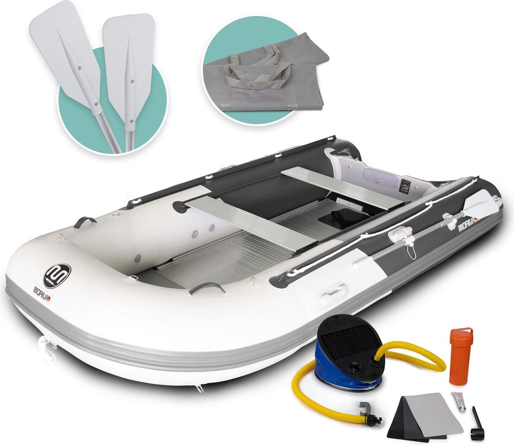 DA-330 Aufblasbares Schlauchboot, 320 cm, grau - dunkelgrau, Aluminiumboden, inkl. Zubehör, Angelboot, Paddelboot, Motorboot Kategorie C