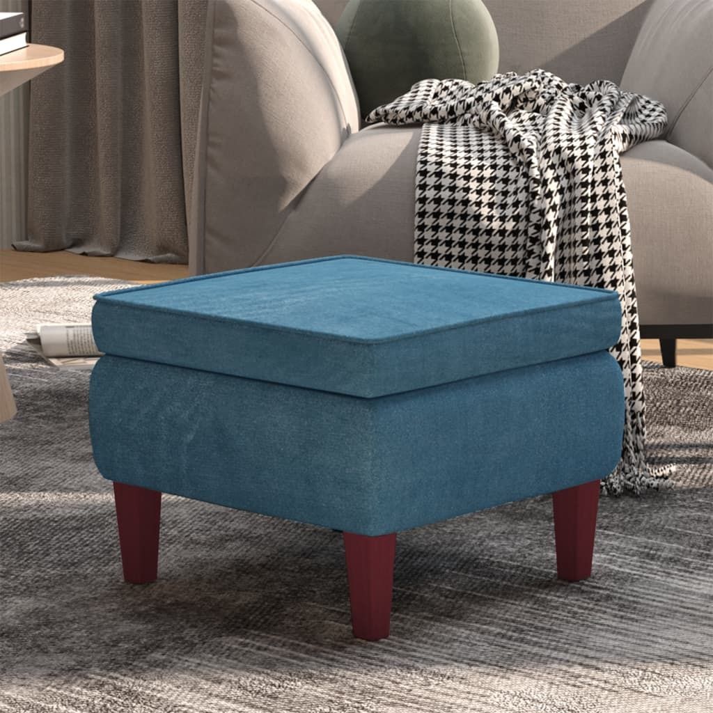 The Living Store Hocker mit Holzbeinen Blau Samt