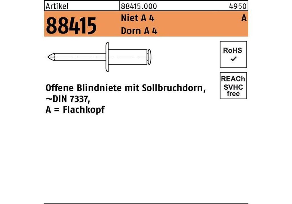 Reyher Offene Blindniete A4/A4 FLAKO A 3x10 (500 Stück)