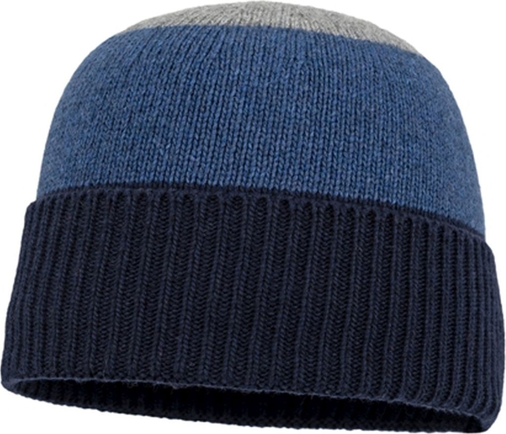 Balke Merino-Kaschmir Blend gestreifte Umschlag-Strickmütze, blau, Gr. Einheitsgröße