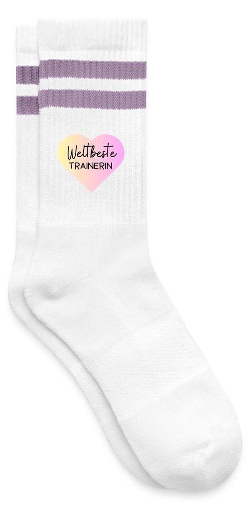 Spreadshirt Weltbeste Trainerin Gestreifte Tennissocken, 37-41, Weiß/Flieder