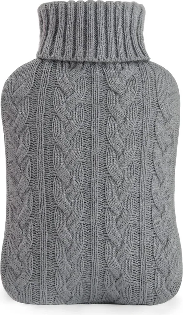 Bouillotte Premium 2L Grise, Housse en Tricot Isolante et Grande Taille