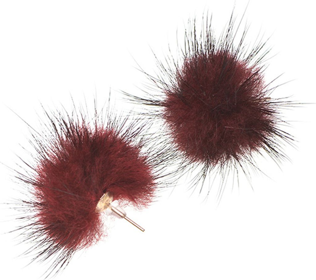 Damenmode, pelzige, flauschige Kugel-Ohrstecker, Mädchen, trendiger süßer Schmuck-Weinrot