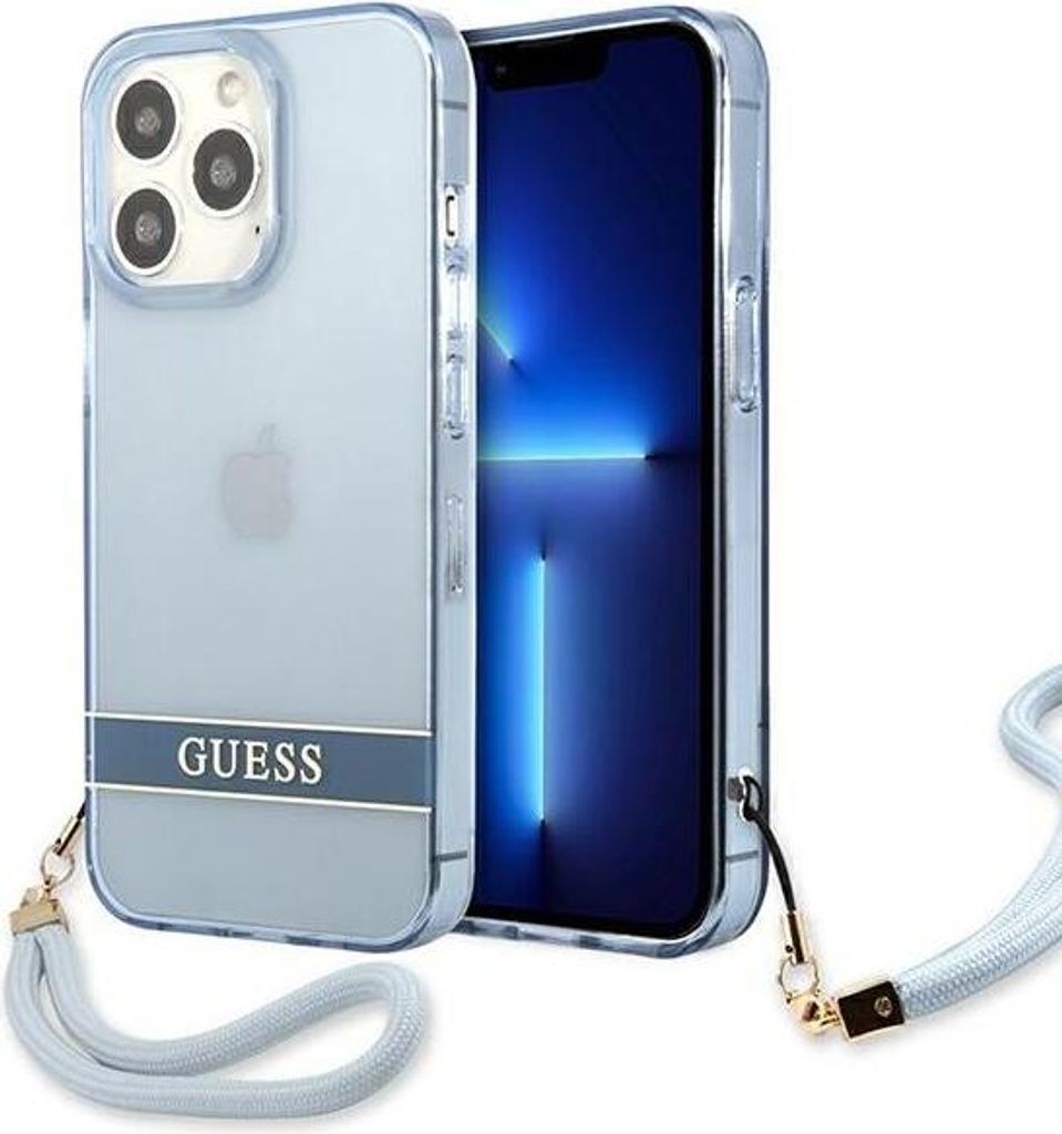 Guess GUHCP13LHTSGSB iPhone 13 Pro / 13 6,1 blau / blaues Hardcase Translucent Stap Handyhülle