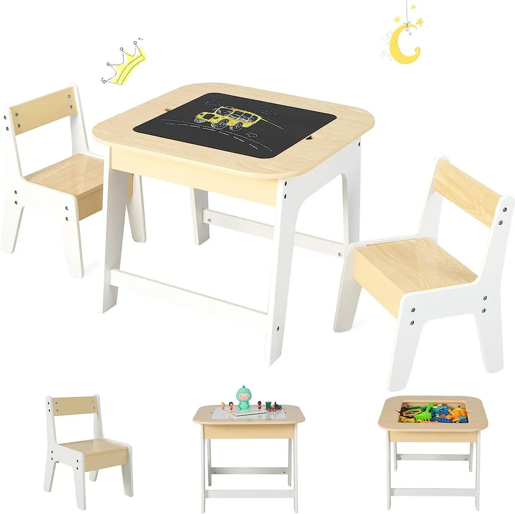 Tavolo Attività Bambini COSTWAY 3 in 1 | Set Legno con Lavagna