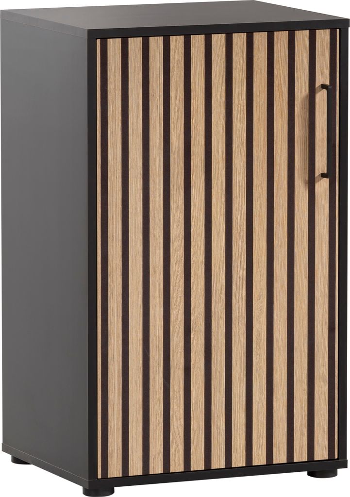 Möbelpartner Aktenschrank Raven | Small | HxBxT 84x51x41cm | 2 Fächern & 1 Flügeltür | Akustikpaneele Eiche/Schwarz