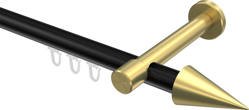 Interdeco Innenlaufstange / Gardinenstange mit Innenlauf Schwarz / Messing-Optik, Typ Prestige Savio (Kegel), 20 mm Ø 1-läufig, 520 cm
