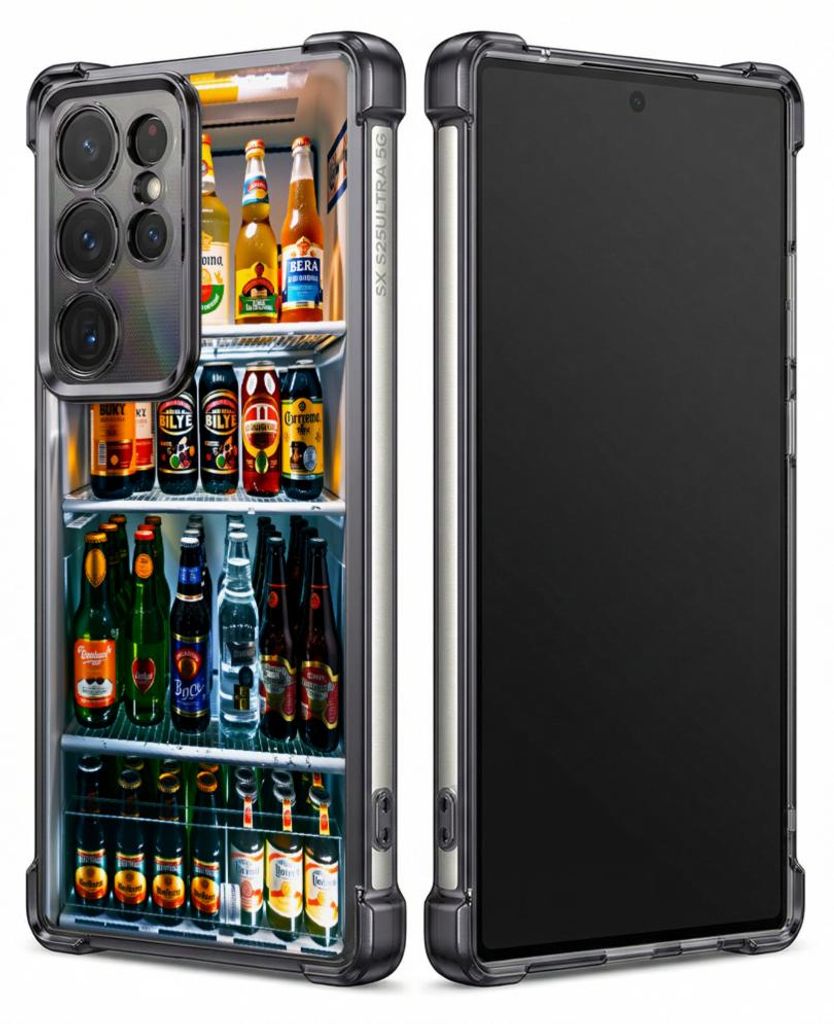 Personalisierte Hülle mit Bild für Samsung Galaxy S24 Elektroplattiert TPU Stoßdämpfer Handyhülle mit Bierflaschen-Display in der Kühlschrank...