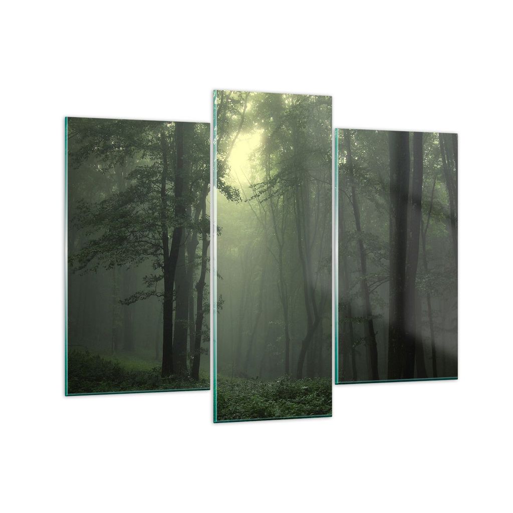 Bilder auf glas - Wald Nebel Baum - 130x100cm - Glasbilder - Wandbilder - Kunstdruck - zum Aufhängen bereit - Wanddekoration aus Glas - Glas Bilde...