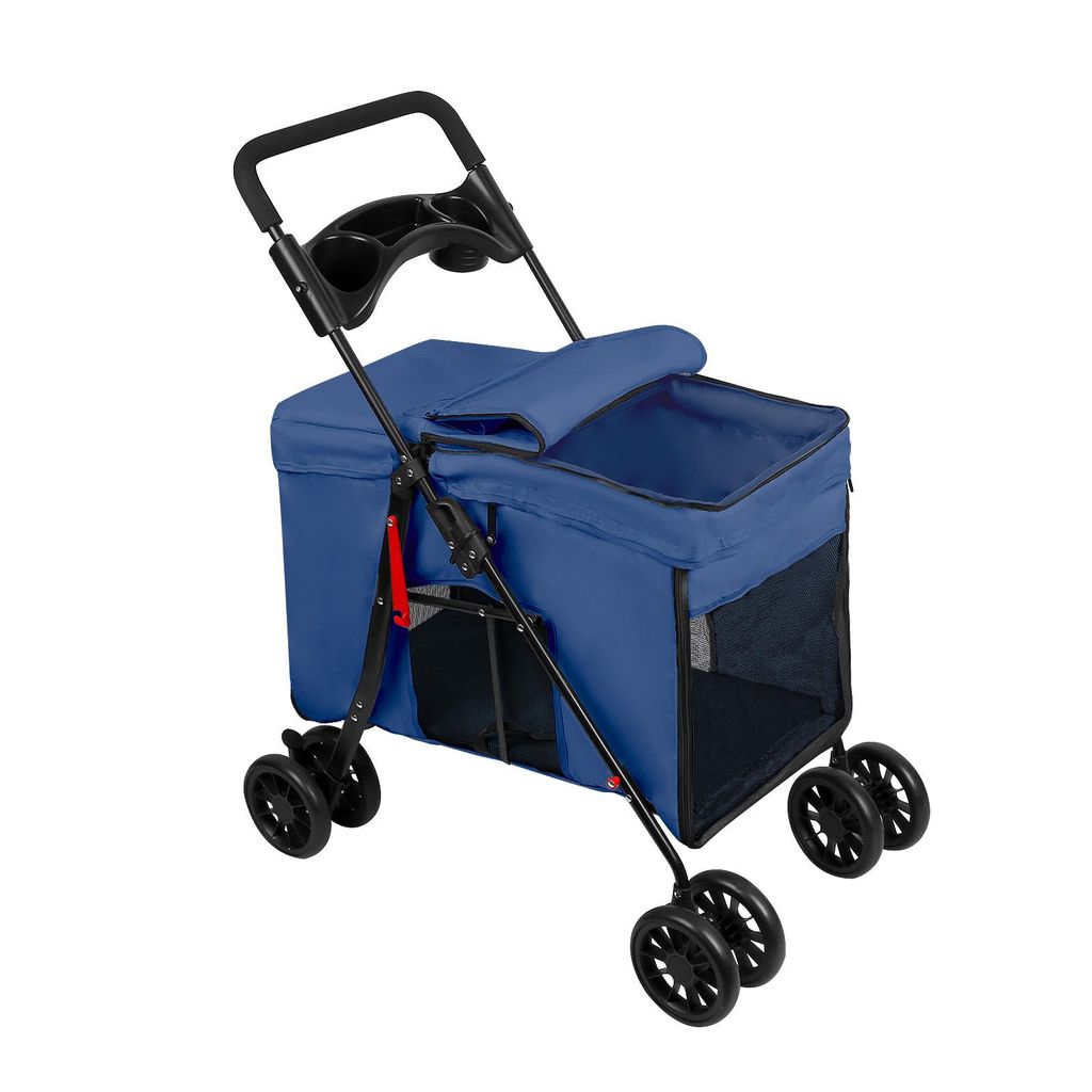 Hundebuggy Hundebox Faltbar Katzenbuggy mit Netzfenstern Blau