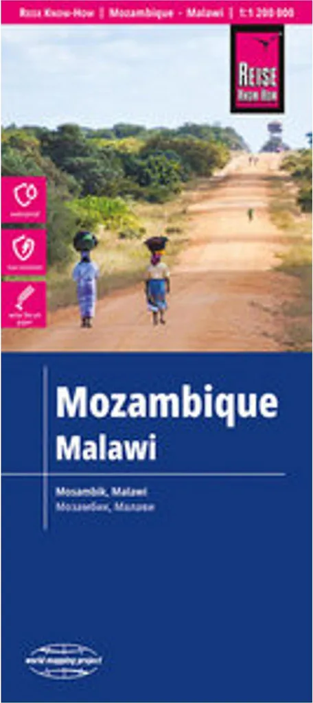 Carte Mozambique Malawi indéchirable et étanche échelle 1:1.200.000 GPS