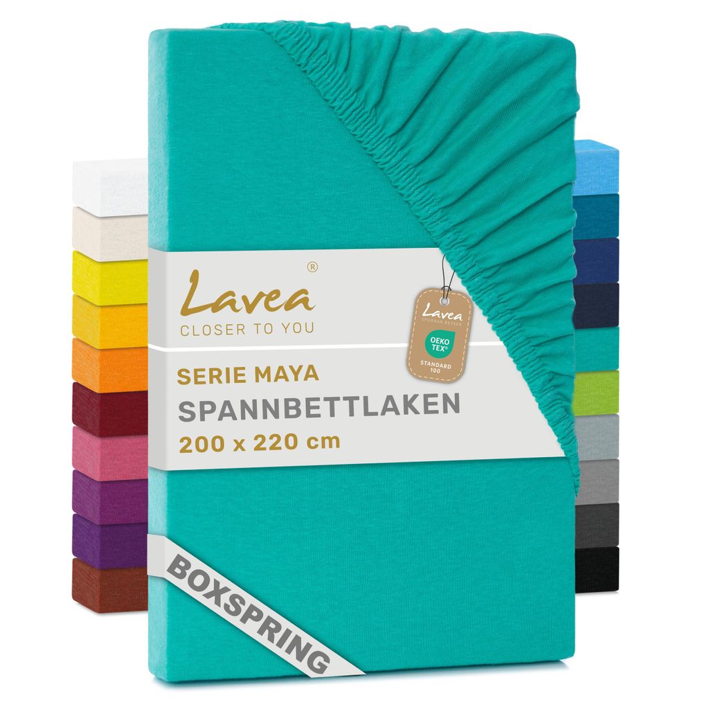 Lavea Spannbettlaken 200 x 220 cm Maya Jersey, Boxspringbetten, Wasserbetten, Bettlaken 100% Baumwolle, Matratzen bis 35 cm, Spannbetttücher, T...