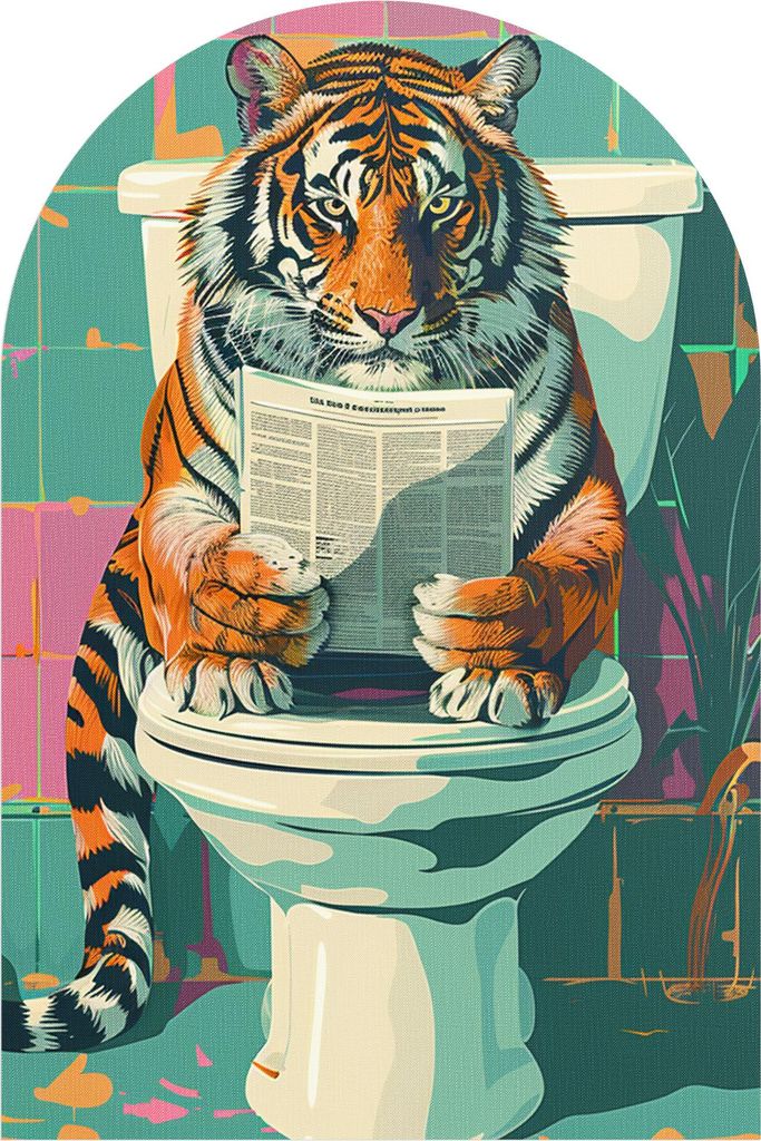 DEQORI Fototapete Rundbogen 120x180 cm 'Tiger auf Porzellanthron' Wand Tapete Sticker
