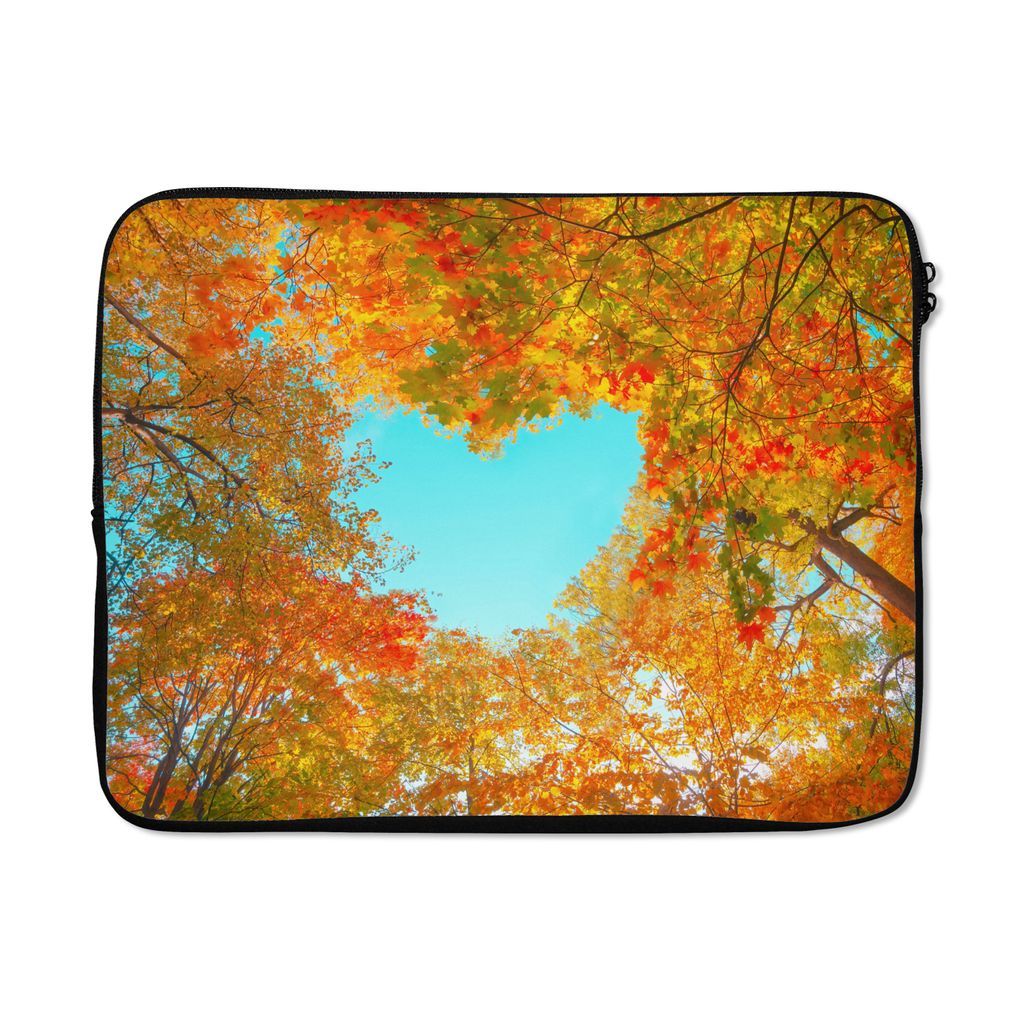 MuchoWow Laptop Hülle 15 Zoll Bäume - Herbst - Herz - Natur - Orange - Herz Laptoptasche - Laptoptasche - Sleeve - Rundum-Schutz