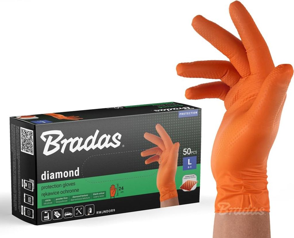 Nitrilhandschuhe Diamond Orange M (7-8), öl- und chemikalienbeständig, helle Farbe für gute Sichtbarkeit, Packung de 50 Stück, ideal für profe...