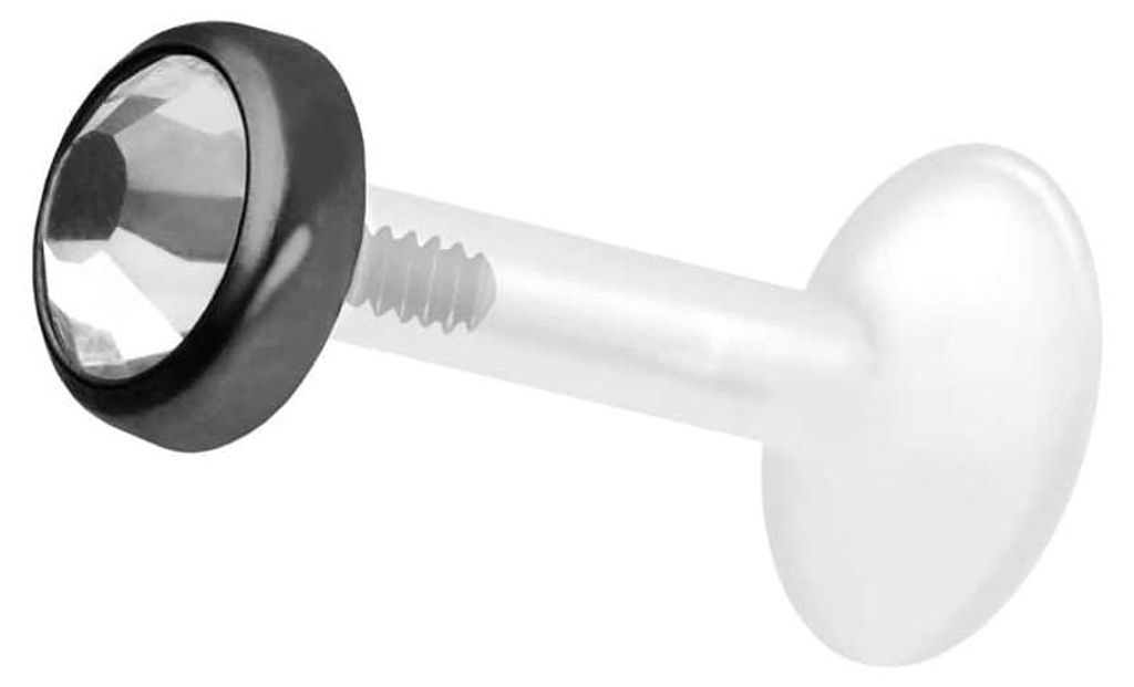 Ohrpiercing, Nasenpiercing PTFE Labret mit Innengewinde + Titan-Aufsatz KRISTALLDISC Schwarz Stablänge: 8mm | Stabstärke: 1,2mm | Discgröße: 4mm