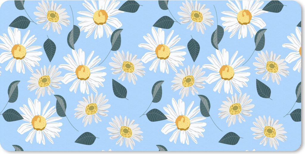 MuchoWow Mauspad Mousepad Gänseblümchen - Blau - Muster 60x30 cm - Mousepads - Maus Mat - Pad - Mausunterlage - Nachhaltig