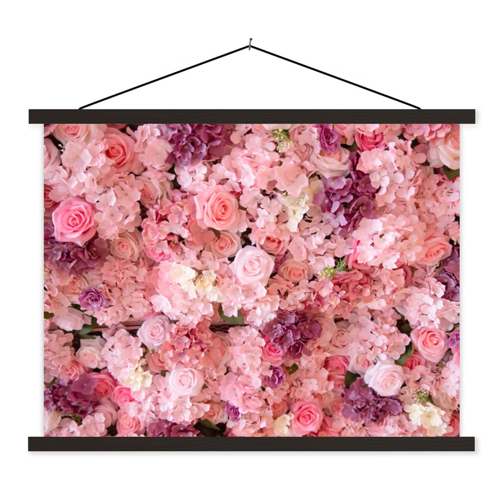 MuchoWow Textilposter Blumen - Rosa - Rosen 120x90 cm mit schwarzem Rahmen - Aufhänger für Poster