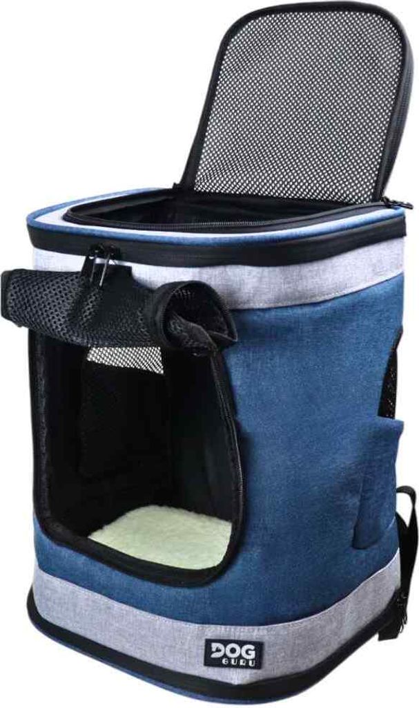 Domarex Transport-Rucksack für Katze & Hund bis 12 kg – Belüftet, Ergonomisch, Integrierte Leine, Marineblau 32,5x30x43 cm