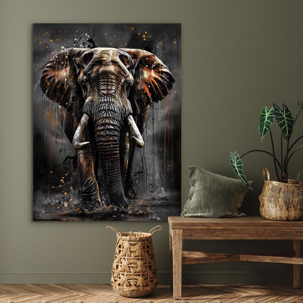 MuchoWow Wanddekoration Metall Metallbild Wandkunst 90x120 cm Elefant - Aquarell - Wildtiere - Luxus MuchoWow Aluminium Gemälde - Industrial