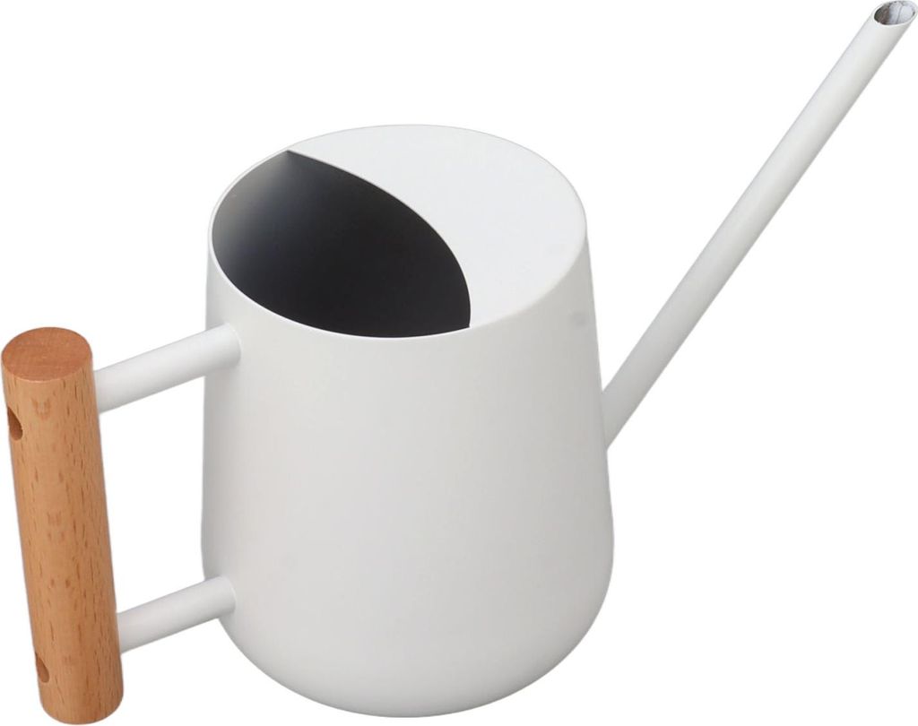 Gießkanne 900ml Edelstahl Langer Ausguss Holzgriff Elegante Blumengießkanne für Garten Familie Outdoor Weiß