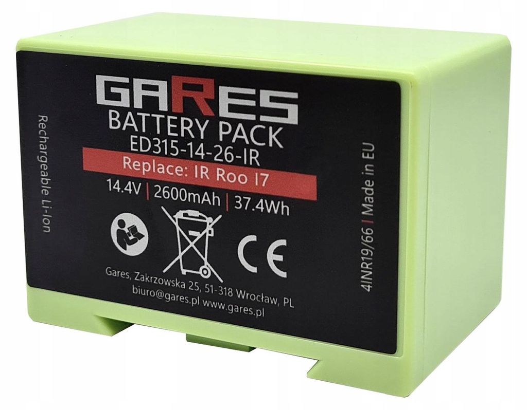 GARES Akku Batterie für iRobot Roomba i7 i7+ i3 i3+ i4 i4+ | 2,6Ah | Verstärkte Serie Hochleistung | Gares