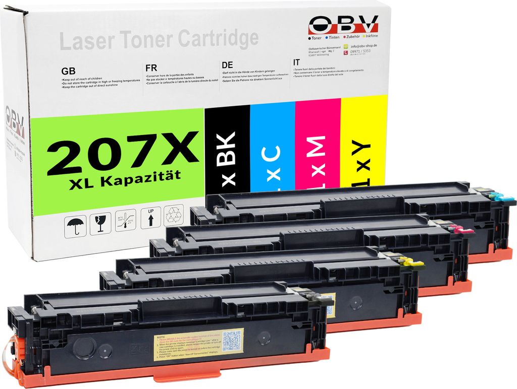 OBV 4x kompatibler HP 207X Toner passend für Color LaserJet Pro M255dw M255nw M282nw M283cdw M283fdn M283fdw schwarz, cyan, magenta, gelb